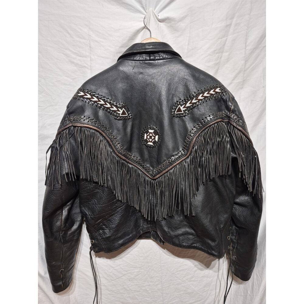 Womens Leather Jacket Fringe Stitching Bead Size 22 With Removable Liner Western - Picture 13 of 16